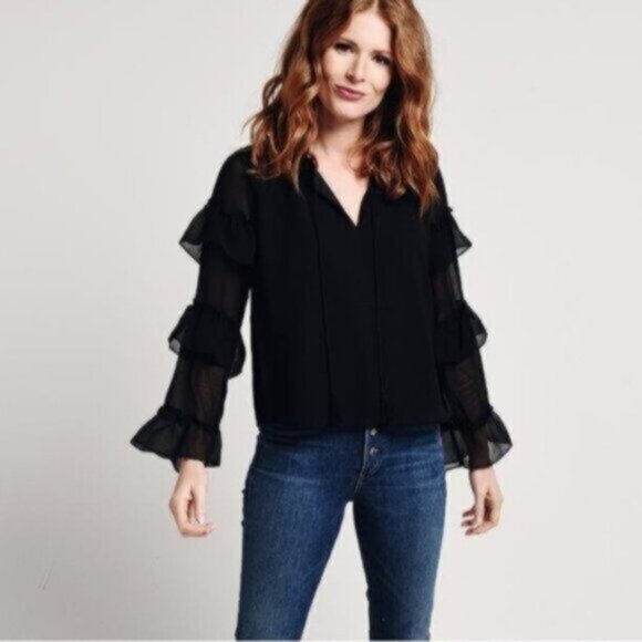 Anthropologie Tops - Anthropologie BB Dakota black ruffle sleeve blouse